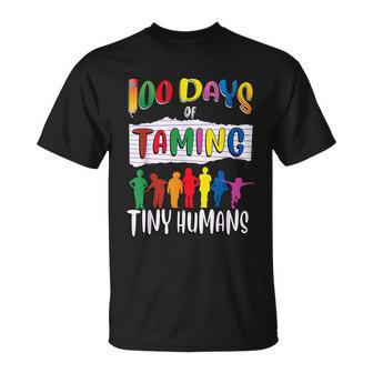 100Th Day Of School For Teachers Taming Tiny Humans T-shirt - Thegiftio UK
