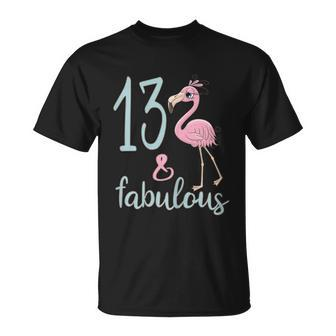 13Th Birthday Flamingo Outfit Girls 13 Year Old Bday Unisex T-Shirt - Monsterry