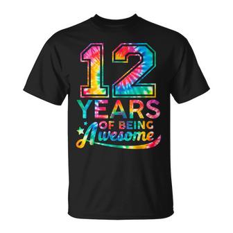 12 Year Of Being Awesome 12 Years Old 12Th Birthday Tie Dye  Men Women T-shirt Graphic Print Casual Unisex Tee