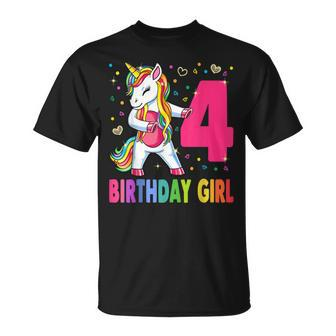 4 Years Old Unicorn Flossing 4Th Birthday Girl Unicorn Party V3 Unisex T-Shirt - Seseable