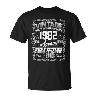 40Th Birthday Vintage 1982 Aged To Perfection Genuine Unisex T-Shirt - Monsterry