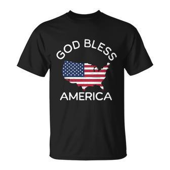 4Th Of July God Bless America Map Flag Patriotic Religious Gift Unisex T-Shirt - Monsterry UK