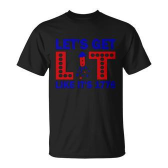 4Th Of July Lets Get Lit Fire Work Proud American Unisex T-Shirt - Monsterry