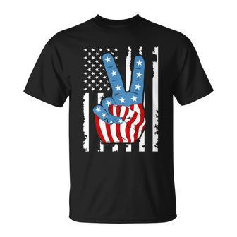 4Th Of July Peace Hand American Flag Unisex T-Shirt - Monsterry