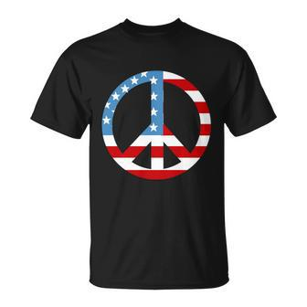 4Th Of July Peace Sign American Flag Unisex T-Shirt - Monsterry