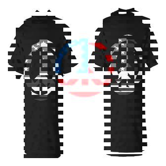 4Th Of July Peace Sign American Flag Unisex T-Shirt - Monsterry