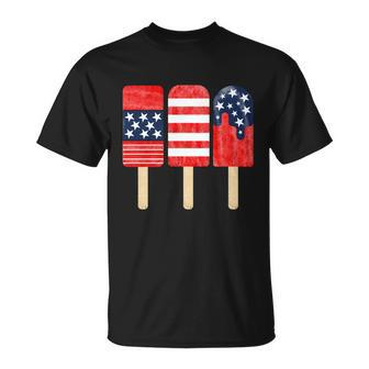 4Th Of July Popsicle Red White Blue American Flag Patriotic Unisex T-Shirt - Monsterry