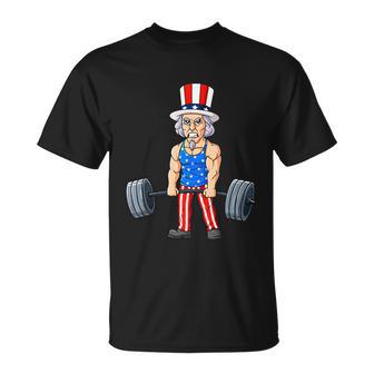 4Th Of July Uncle Sam Weightlifting Funny Deadlift Fitness Unisex T-Shirt - Monsterry CA