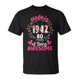 80 Years Old 80Th Birthday Born In 1942 Girls Floral T-shirt - Thegiftio