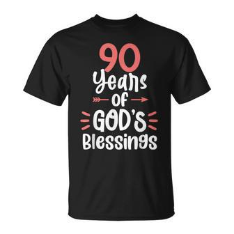 90 Years Of Gods Blessings 90 Year Old Happy 90Th Birthday Unisex T-Shirt - Seseable