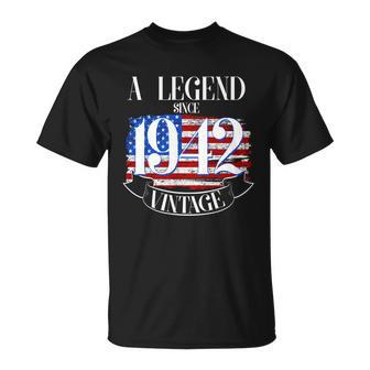 A Legend Since 1942 Vintage Usa Flag 80Th Birthday Unisex T-Shirt - Monsterry
