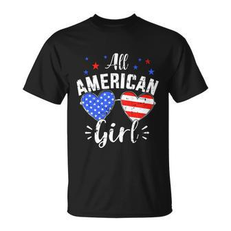 All American 4Th Of July Girl With Sunglasses And Us Flag Unisex T-Shirt - Monsterry UK