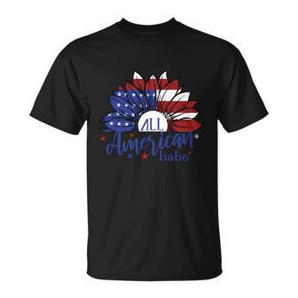 All American Babe Sunflower American Flag 4Th Of July Unisex T-Shirt - Monsterry