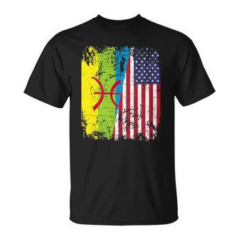 Amazigh Roots Half American Flag Proud Of Kabyle Flag Unisex T-Shirt | Mazezy