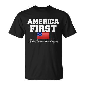 America First Make America Great Again Donald Trump Usa Flag T-shirt - Thegiftio UK