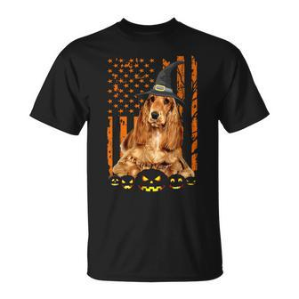 American Cocker Spaniel Dog Pumpkin American Flag Halloween T-shirt - Thegiftio UK