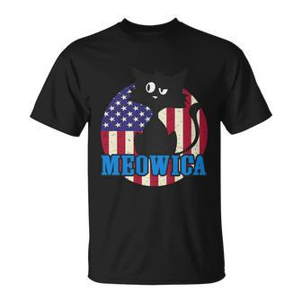 American Flag Meowica 4Th Of July Cat Unisex T-Shirt - Monsterry CA