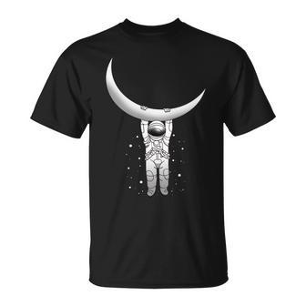 Astronaut Hanging From The Moon Tshirt Unisex T-Shirt - Monsterry