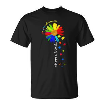 Autism Awareness Choose Kind Sunflower Puzzle Unisex T-Shirt - Monsterry