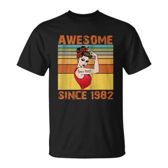 Awesome Since 1982 40Th Birthday Messy Bun Unisex T-Shirt - Monsterry