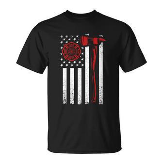 Axe Fire Dept American Flag Thin Red Line Unisex T-Shirt - Monsterry UK