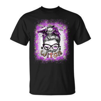 Basic Witch Bleached Messy Bun Halloween Unisex T-Shirt - Seseable