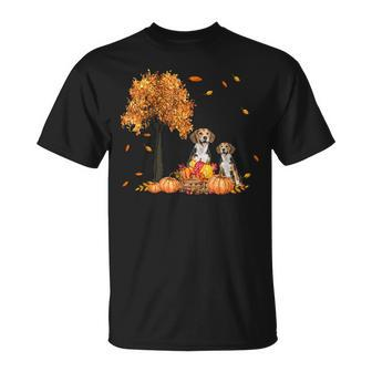 Beagle Autumn Leaf Fall Dog Lover Thanksgiving Halloween Unisex T-Shirt - Seseable
