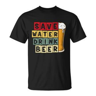 Beer Save Water Drink Beer Vintage Retro Drinking T-shirt - Thegiftio UK