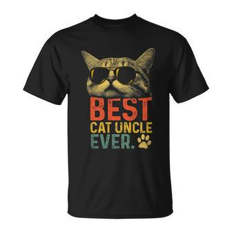 Best Cat Uncle Ever Vintage Cat Lover Cool Sunglasses Funny Unisex T-Shirt - Monsterry