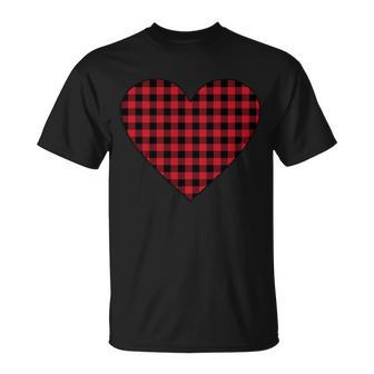 Big Heart Red Plaid Valentines Day Unisex T-Shirt - Monsterry DE