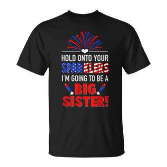 Big Sister Sparkler 4Th Of July Pregnancy Announcement V2 Unisex T-Shirt - Seseable