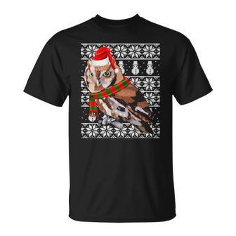 Bird Xmas Santa Hat Eastern Screech Owl Men Women T-shirt Graphic Print Casual Unisex Tee - Thegiftio UK