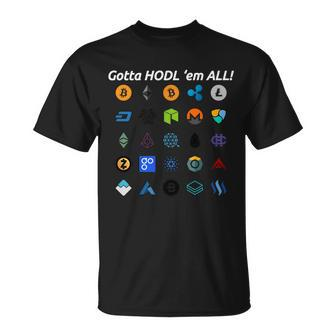 Bitcoin Litecoin Gotta Hodl Em All Cryptocurrency Logos Tshirt Unisex T-Shirt - Monsterry DE
