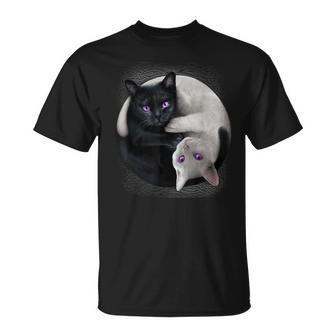 Black Cat And White Cat Yin And Yang Halloween For Men Women Unisex T-Shirt - Seseable
