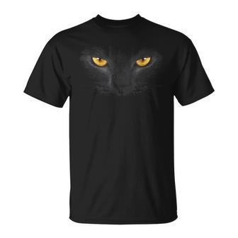 Black Cat Face Yellow Eyes Funny Cat Halloween Costume Gifts Men Women T-shirt Graphic Print Casual Unisex Tee - Thegiftio UK