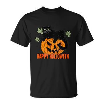 Black Cat Pumpkin Halloween Day Sublimation Retro Halloween T-shirt - Thegiftio UK