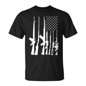 Black Gun American Flag - Rifle Weapon Firearm 2Nd Amendment Unisex T-Shirt - Monsterry UK