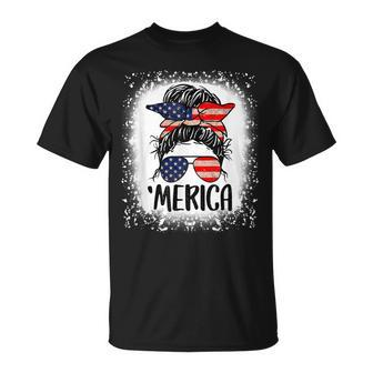 Bleached Merica 4Th Of July Girl Sunglasses Messy Bun Unisex T-Shirt - Seseable