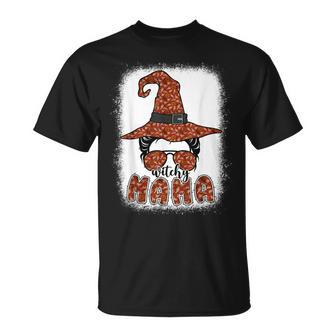 Bleached Witchy Mama Halloween Messy Bun Witch Mom Spooky Unisex T-Shirt - Seseable