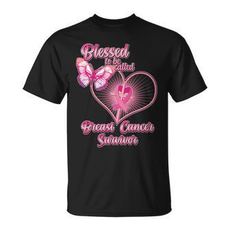 Blessed To Be Called Breast Cancer Survivor Pink Ribbon Cross Unisex T-Shirt - Monsterry