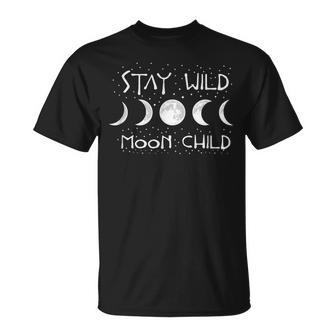 Boho Hippie Wiccan Wicca Moon Phases Stay Wild Moon Child Unisex T-Shirt - Seseable