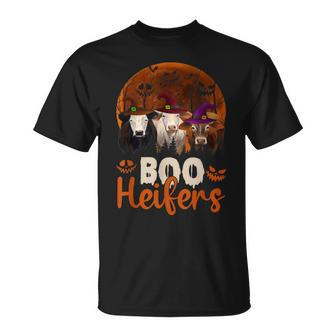 Boo Heifers Funny Witch Boo Ghost Cow Farmer Lover Halloween Unisex T-Shirt - Seseable