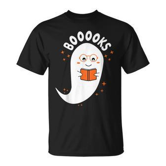 Booooks Ghost Boo Read Books Library Teacher Halloween Cute T-shirt - Thegiftio UK