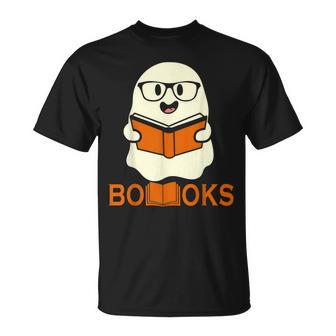 Booooks Ghost Boo Read Books Library Teacher Halloween Cute V3 T-shirt - Thegiftio
