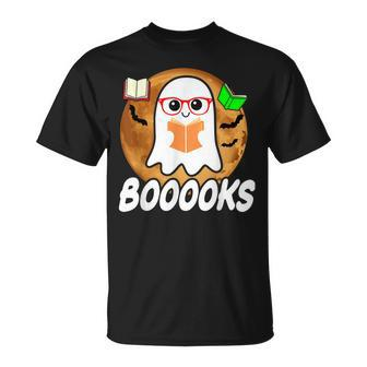 Booooks Ghost Boo Read Books Library Teacher Halloween Cute V5 T-shirt - Thegiftio UK
