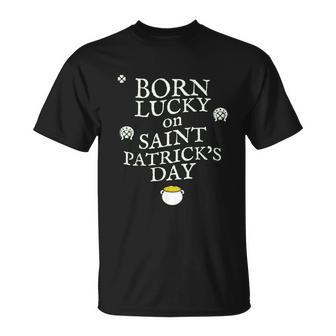Born Lucky On St Patricks Day Birthday Graphic Men Women T-shirt Graphic Print Casual Unisex Tee - Thegiftio UK
