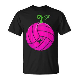 Breast Cancer Pink Volleyball Awareness Pumpkin Halloween V2 T-shirt - Thegiftio UK