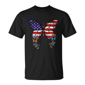 Butterfly Usa Flag 4Th Of July Unisex T-Shirt - Monsterry AU