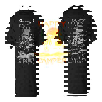 Camping Camper Happy Halloween Skeleton Dancing Unisex T-Shirt | Seseable CA