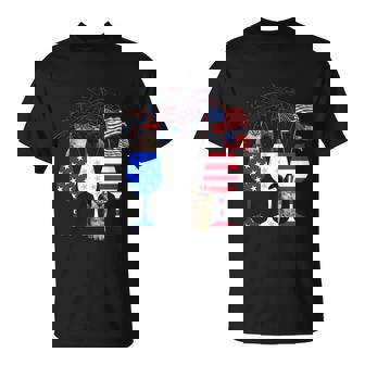 Cat 4Th Of July Costume Red White Blue Wine Glasses Funny Unisex T-Shirt - Monsterry